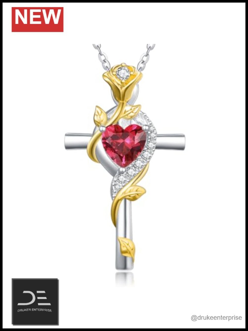 Rose Cross Birthstone Necklace 925 Sterling Silver Pendant Jewelry Gift